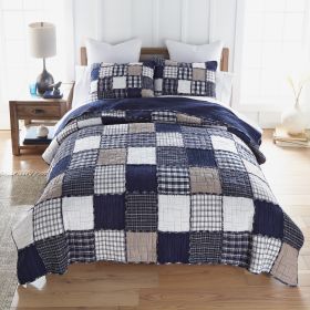Checkerboard Indigo 3PC Queen Quilt Set