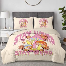 3 pcs Hippie Mushroom Comforter Set, Retro "Stay Weird" Print Bedding, Ultra-Soft Microfiber, All-Season Quilt for Teens & Adults