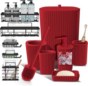 Bathroom Set - Christmas Bathroom Accessories Set, 11PC Bathroom Accessory Set, Christmas Bathroom Sets with Adhesive Corner Shower Caddy Hanging