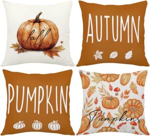 ORMAN Fall Pillow Covers 18 x 18 Inch, Autumn Pumpkin Harvest Thanksgiving Pillow Case Cushion Cover for Sofa Couch Set of 4