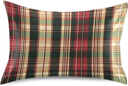 Satin Pillowcase for Hair and Skin, Christmas Plaid Vintage Silky Pillow Case Body Pillow Covers King Size with Envelope Closure