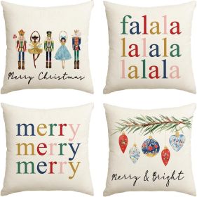 Merry Christmas Nutcracker Throw Pillow Covers, 18 x 18 Inch Winter Holiday Party Cushion Case Decoration for Sofa Couch Set of 4