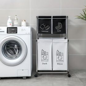 Upgraded Double-Layer Laundry Hamper with 4 Removable Waterproof Canvas Bags, Sturdy Frame with Wheels, Easy to Assemble Laundry Sorter for Cloth