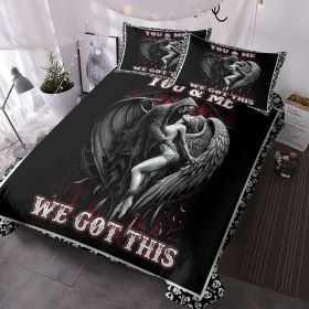 3pcs Soft And Comfortable Death And Angel Print Duvet Cover Set For Bedroom And Guest Room - Includes 1 Duvet Cover And 2 Pillowcases Core Not In (Color: BLACK, size: King)