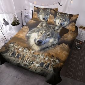 3pcs Wolf Pack Tribe Bedroom Printed Bedding Suitable For All Seasons (Color: brown, size: King)