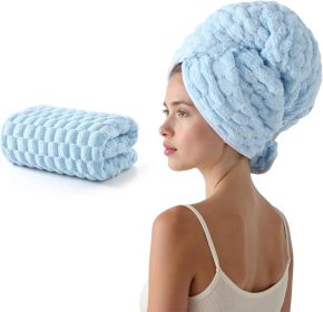 Blue Microfiber Hair Towels - Extra Large Hair Towel Wrap for Women, 24x42 inch Hair Towels with Elastic Strap, Super Soft Hair Drying Towels for (Color: Blue)