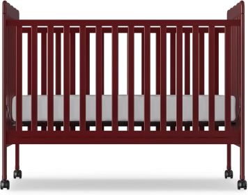 4-in-1 Convertible Baby Crib, Wood Full Size Toddler Bed with Locking Wheels, Non-Toxic Finish (Color: CHERRY)