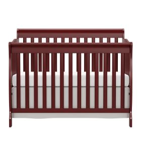 Baby Crib 5-in-1 Convertible, Wood Crib Converts to Toddler Bed, Daybed and Full-Size Bed, Non-Toxic Finishes (Color: CHERRY)