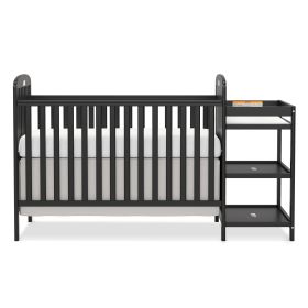 4-in-1 Convertible Baby Crib with Changing Table Combo, Wood Full Size Baby Crib, 4 Adjustable Heights, Non-Toxic Finishes (Color: BLACK)