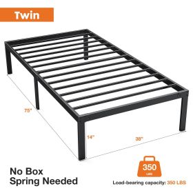 Heavy Duty Metal Bed Frame with Sturdy Steel Slat Support, No Box Spring Needed (size: Twin)