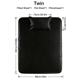 4-piece ultra-soft 85g satin sheet and pillowcase set, solid color, machine washable, suitable for all seasons, comfortable bedding set, for sing (Color: BLACK, size: twin(38.98''*74.8''))