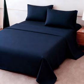 4pcs ultra-soft 85g sheet and pillowcase set, soft solid color, machine washable, suitable for all seasons, Christmas comfortable bedding set (Color: Dark blue, size: full(53.94''*74.8''))