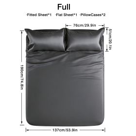 4-piece ultra-soft 85g satin sheet and pillowcase set, solid color, machine washable, suitable for all seasons, comfortable bedding set, for sing (Color: Grey, size: full(53.94''*74.8''))