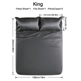 4-piece ultra-soft 85g satin sheet and pillowcase set, solid color, machine washable, suitable for all seasons, comfortable bedding set, for sing (Color: Grey, size: king(75.98''*79.92''))
