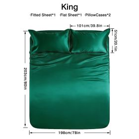 4-piece ultra-soft 85g satin sheet and pillowcase set, solid color, machine washable, suitable for all seasons, comfortable bedding set, for sing (Color: Dark green, size: king(75.98''*79.92''))