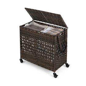 110L 2-Section Laundry Hamper with 2 Removable and Washable Liner Bags (Color: brown)