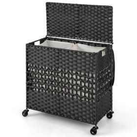 110L 2-Section Laundry Hamper with 2 Removable and Washable Liner Bags (Color: BLACK)