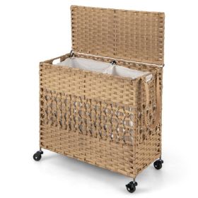 110L 2-Section Laundry Hamper with 2 Removable and Washable Liner Bags (Color: NATURAL)