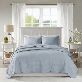 3 Piece Reversible Scalloped Edge Quilt Set (Color: as Pic)