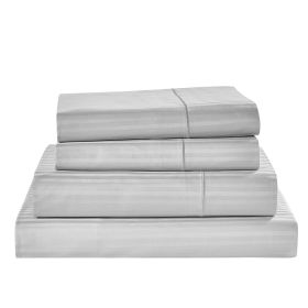 Kathy Ireland 500 Thread Count Damask Stripe Sheet Set (Color: Silver, size: King)