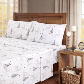 Kathy Ireland 100% Turkish Cotton Flannel Sheet Set (Color: Christmas Deer, size: King)