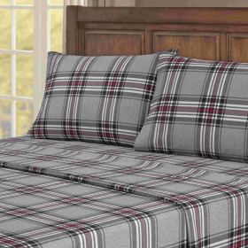 Kathy Ireland 100% Turkish Cotton Flannel Sheet Set (Color: Crimson Check, size: Queen)