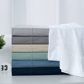 Kathy Ireland 500 Thread Count Damask Stripe Sheet Set (Color: Beige, size: Queen)