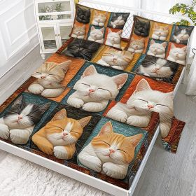 4pcs Cute Cat Cute Pet Series Beds 1 Bed Sheet 1 Bed Sheet And 2 Pillowcases Bedding, Suitable For All Seasons (Color: yellow, size: King)